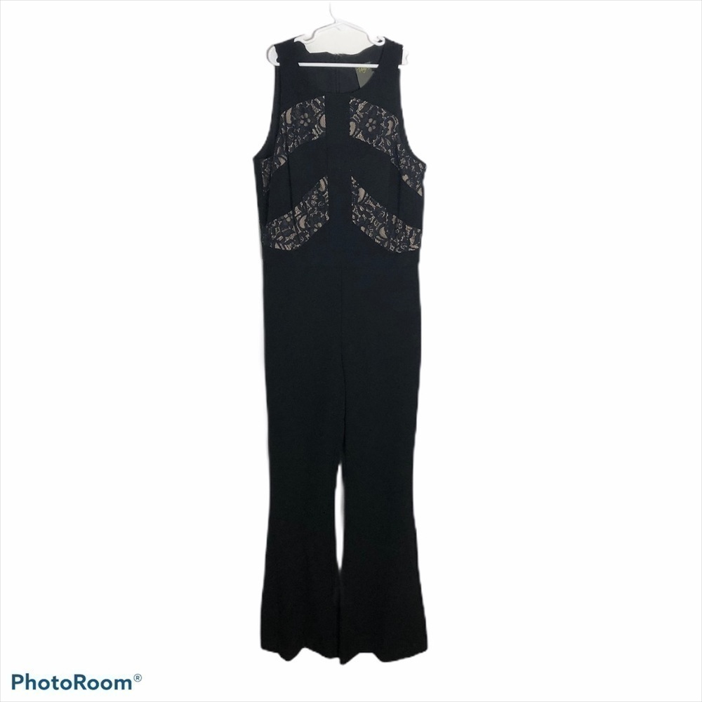 Taylor Lace Panel Jumpsuit Sz 6 Black Flare Leg